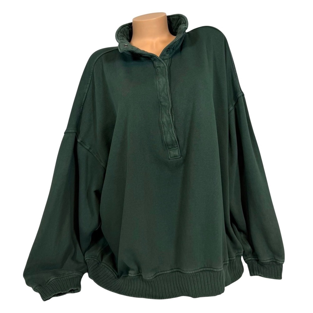 Aerie Women's Hunter Green Oversized Quarter Snap Fleece Sweatshirt Size Large